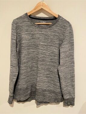 LL Bean Sweatshirt Womens M REG Gray Cozy Split-Hem Pullover Thumb Holes